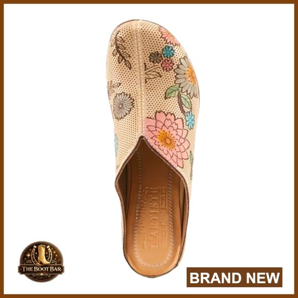 Leather Mules Wedge Heel Clogs Size 40 Almond Toe Pull-On - Picture 4 of 7